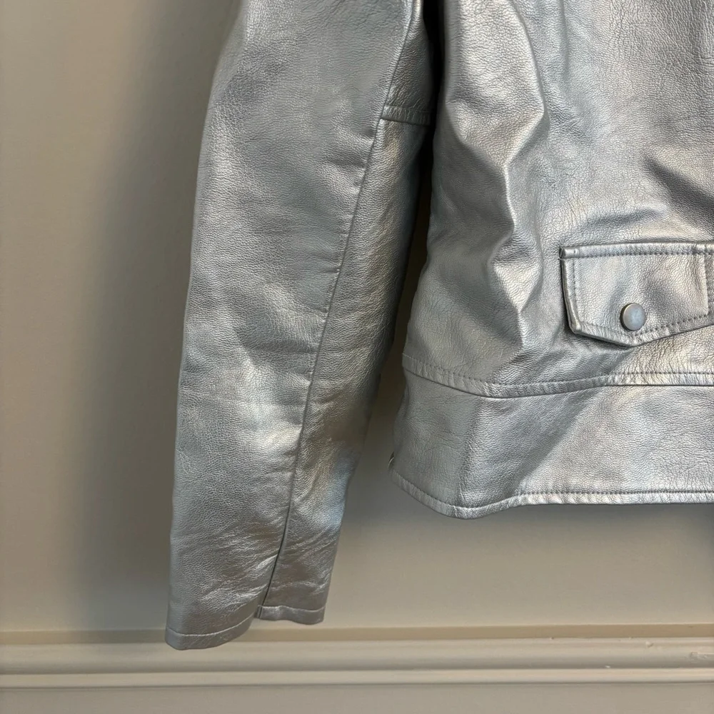 Baccini Women's Metallic Silver Leather Jacket - Picture 3 of 10